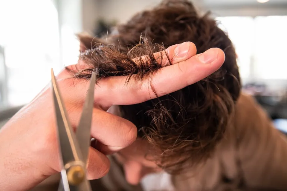 Peluquero cortando con tijeras y peine